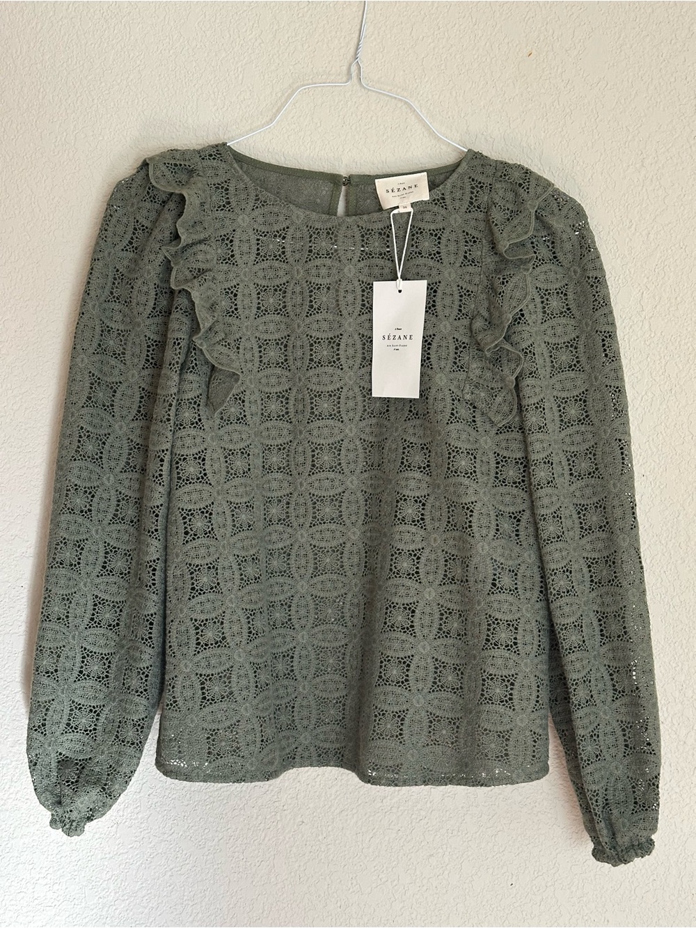 NWT Sézane Salina Lace Blouse Sage Green Size 36